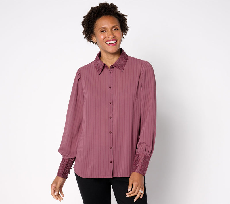 BEAUTIFUL by Lawence Zarian Textured Shirt with Embroidery Detail — View 3