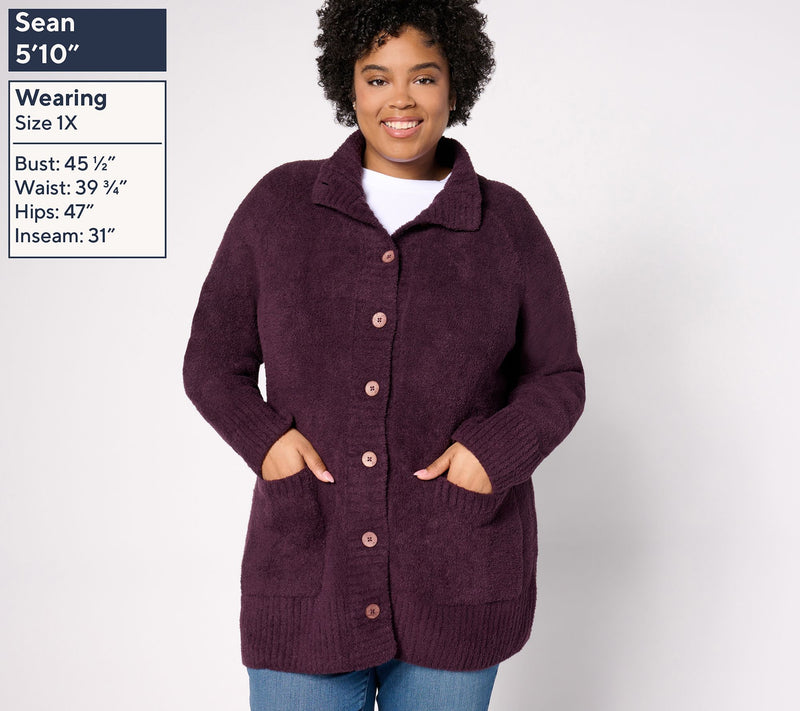 Barefoot Dreams CozyChic Luxe Funnel Neck Button Front Cardigan — View 12