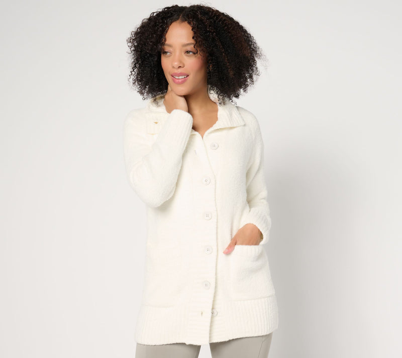 Barefoot Dreams CozyChic Luxe Funnel Neck Button Front Cardigan — View 11