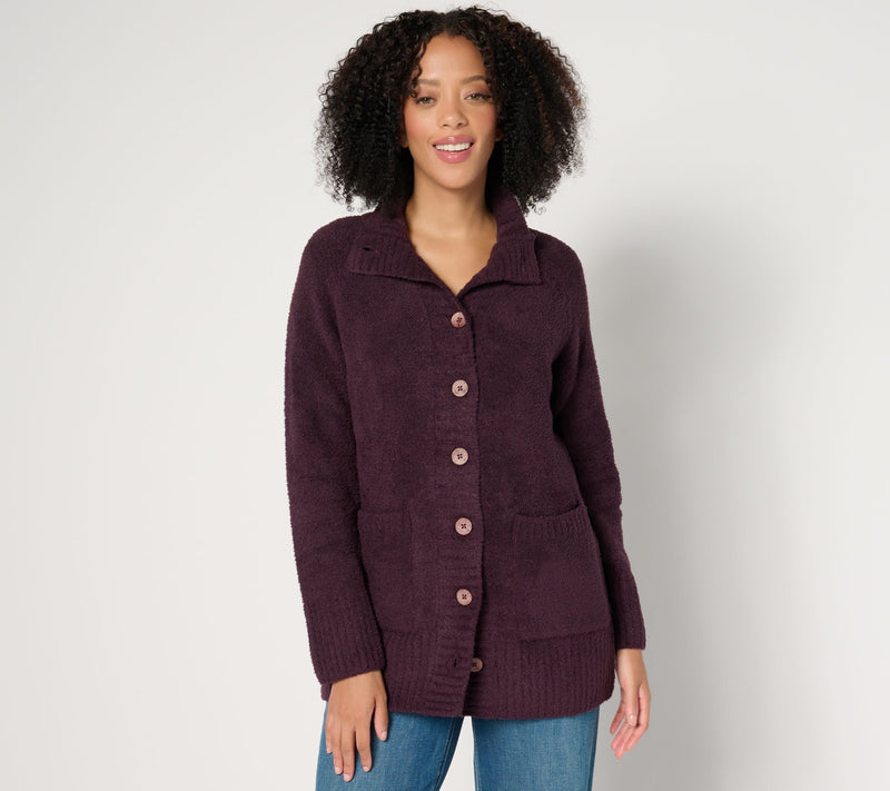 Barefoot Dreams CozyChic Luxe Funnel Neck Button Front Cardigan — View 5