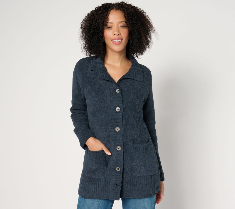 Barefoot Dreams CozyChic Luxe Funnel Neck Button Front Cardigan — Main view