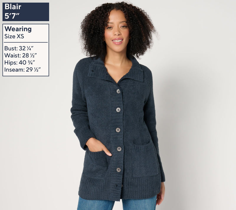 Barefoot Dreams CozyChic Luxe Funnel Neck Button Front Cardigan — View 13