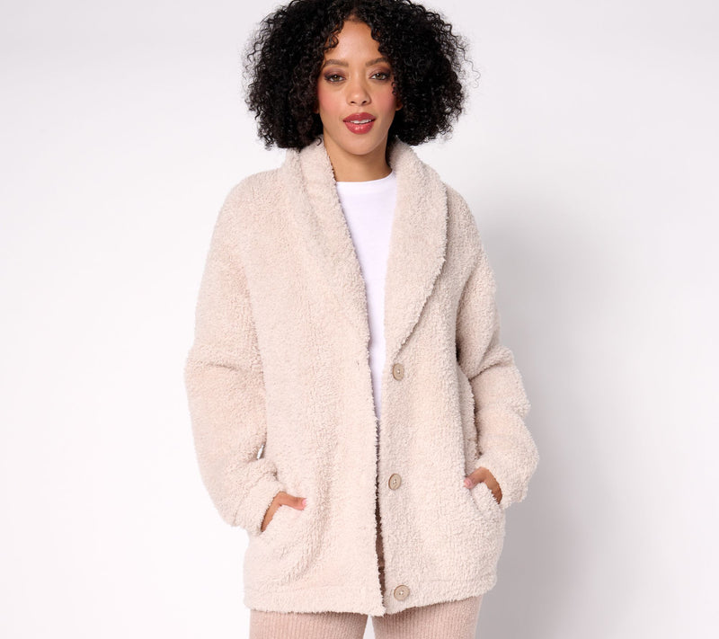 Barefoot Dreams CozyChic Shearling Button Front Jacket — View 5