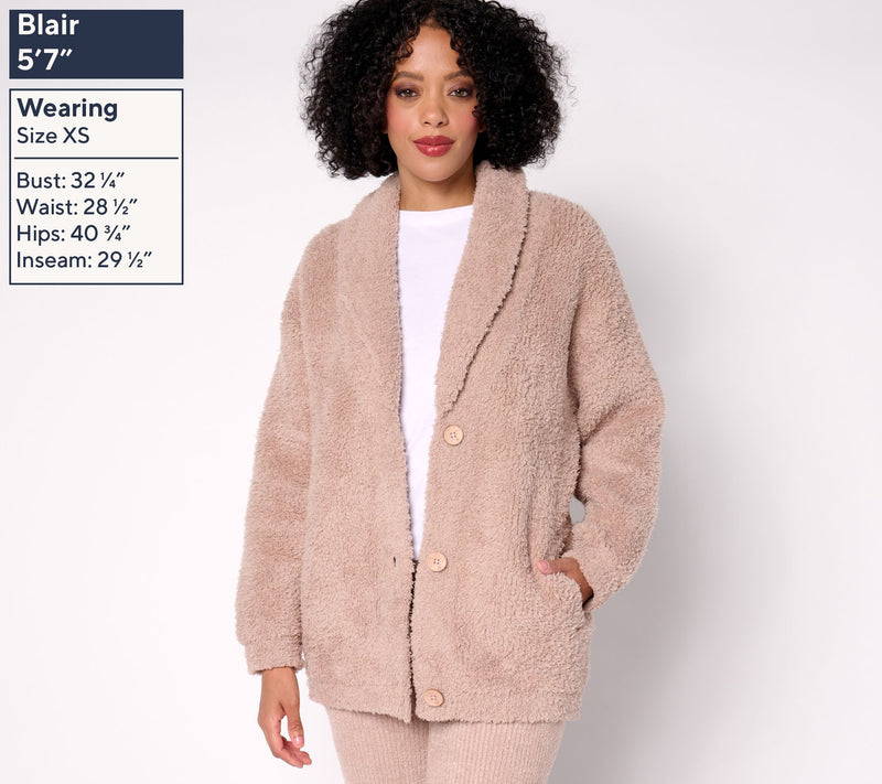 Barefoot Dreams CozyChic Shearling Button Front Jacket — View 10