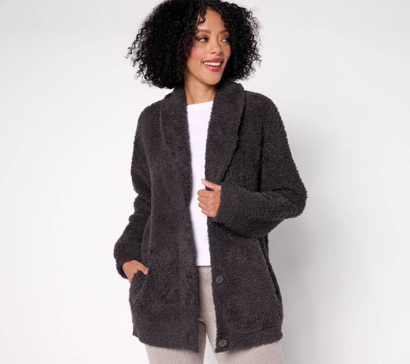 Barefoot Dreams CozyChic Shearling Button Front Jacket — View 9
