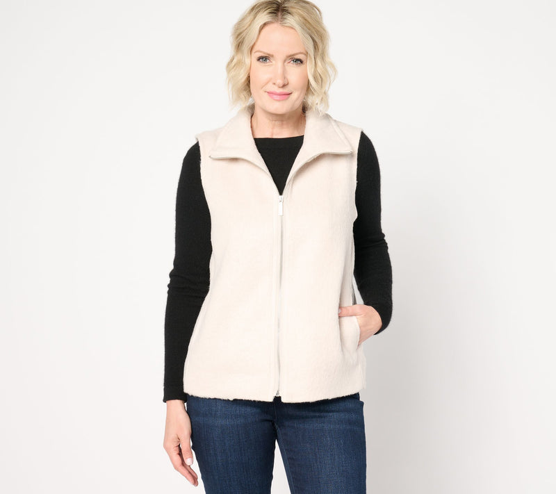 Dennis Basso Long-Hair Melton Faux-Fur Vest — View 3