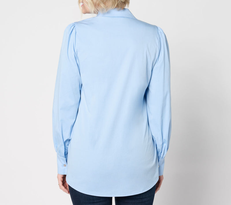 Dennis Basso Cotton Button Front Top with Embellishments — View 8