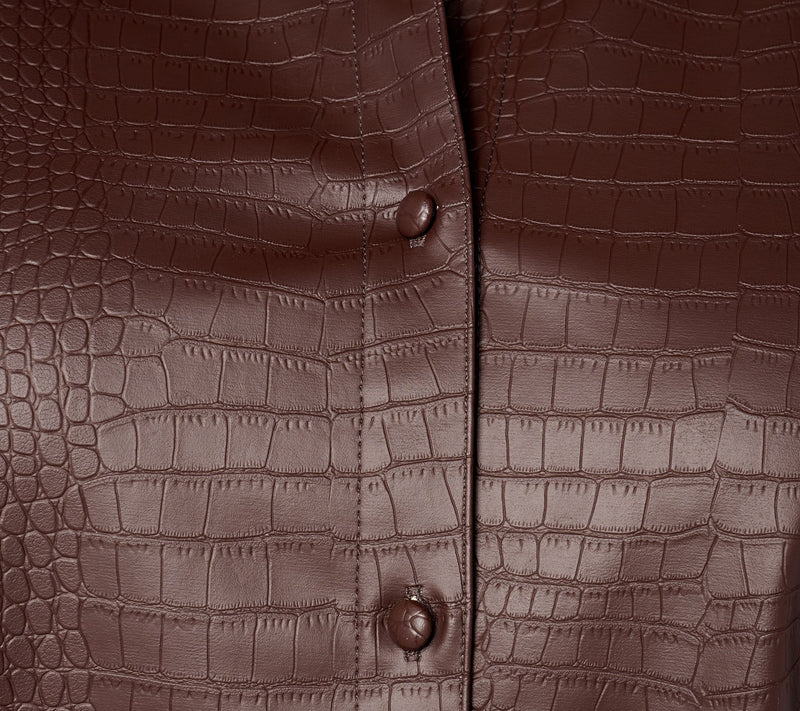 Dennis Basso Textured Faux Leather Button Front Shirt — View 10
