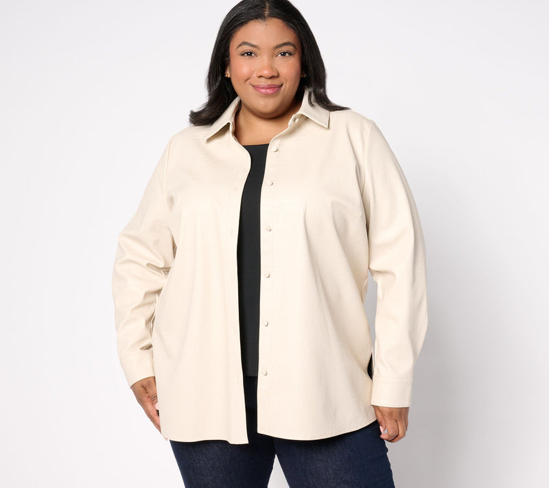 Dennis Basso Textured Faux Leather Button Front Shirt — View 3