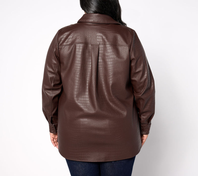 Dennis Basso Textured Faux Leather Button Front Shirt — View 8
