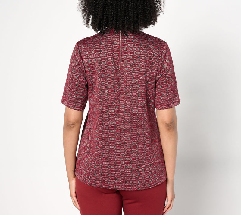 Dennis Basso Lurex Novelty Jacquard Mock Neck Top — View 2