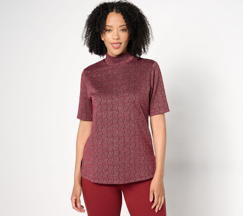 Dennis Basso Lurex Novelty Jacquard Mock Neck Top — View 10