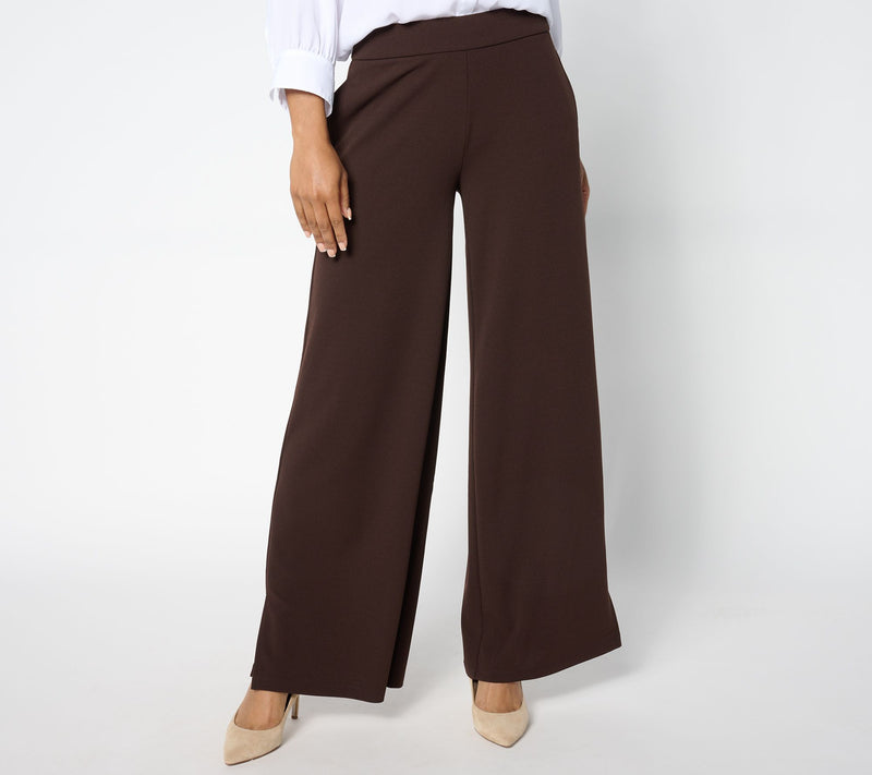 Dennis Basso Regular Luxe Crepe Wide Leg Pant with Slit — View 5