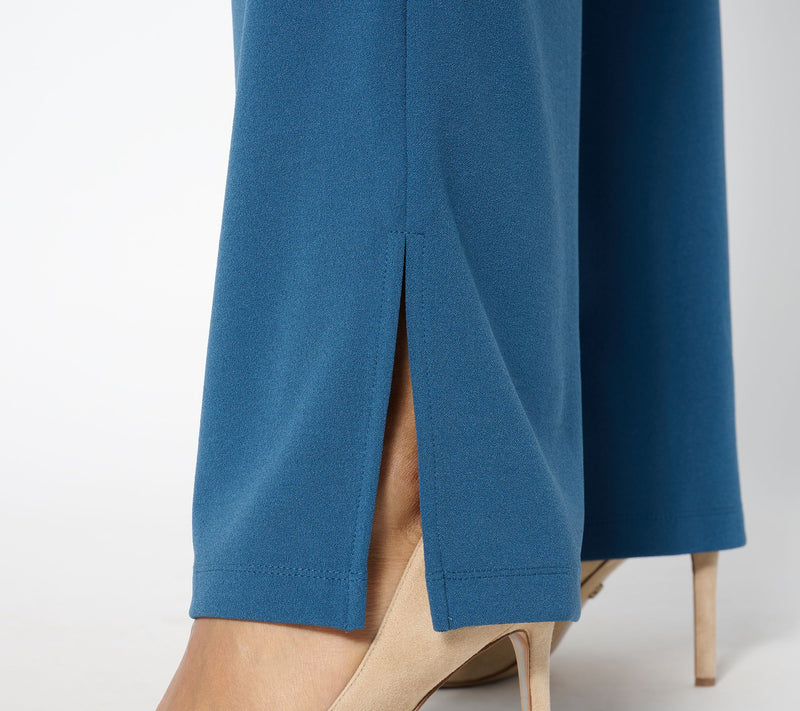 Dennis Basso Regular Luxe Crepe Wide Leg Pant with Slit — View 10