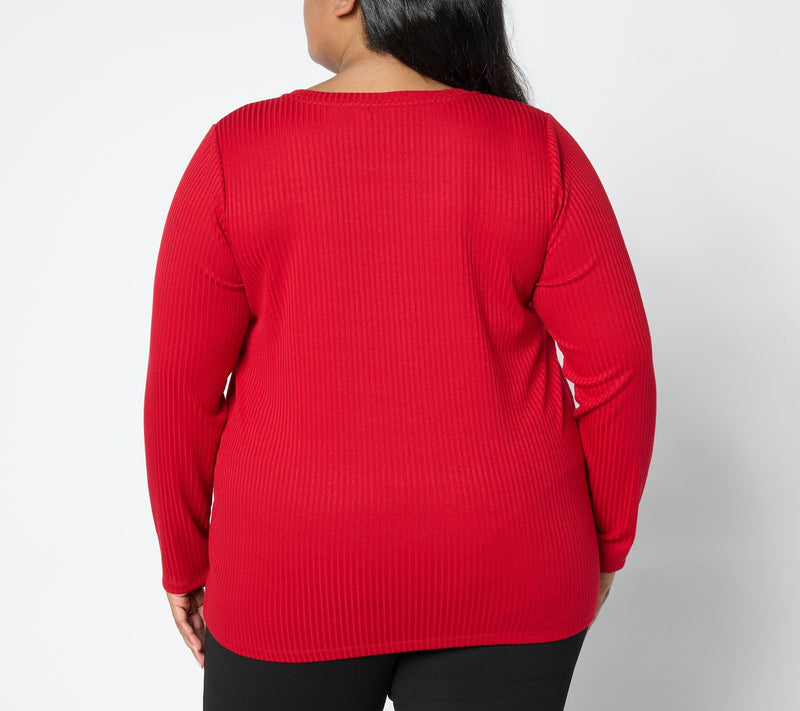 Dennis Basso Rib Knit Scoop Neck Tunic Side Slits — View 8