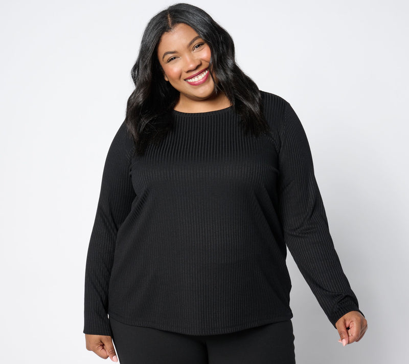 Dennis Basso Rib Knit Scoop Neck Tunic Side Slits — View 5