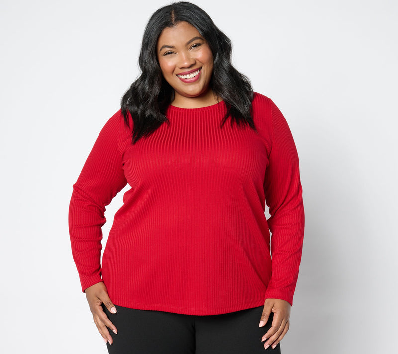 Dennis Basso Rib Knit Scoop Neck Tunic Side Slits — View 3
