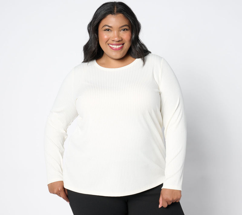 Dennis Basso Rib Knit Scoop Neck Tunic Side Slits — View 7