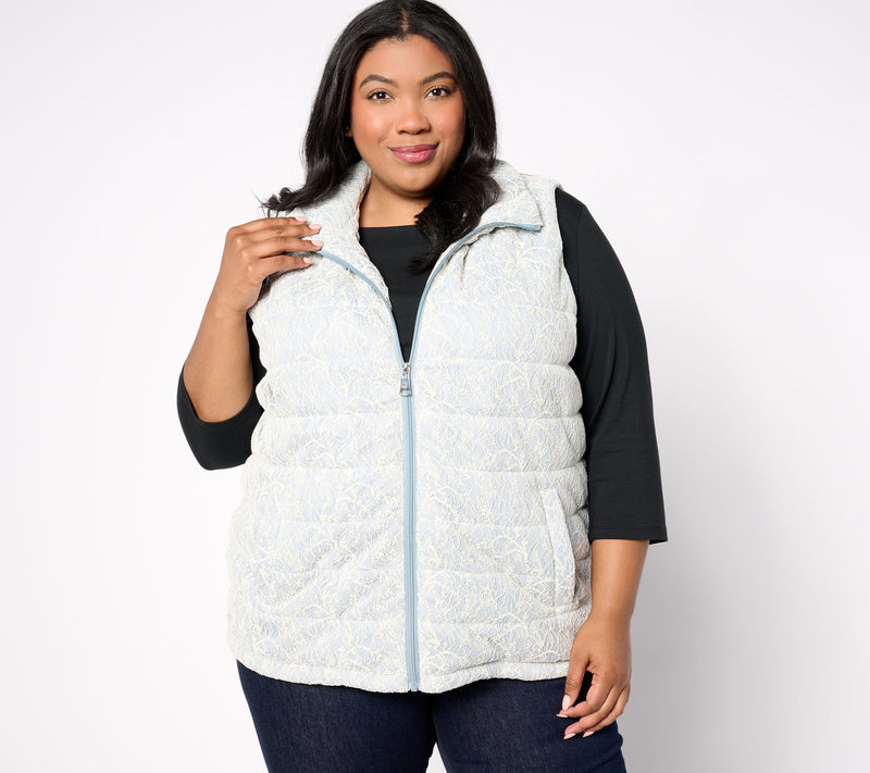 Dennis Basso Metallic Lace Puffer Vest — View 10