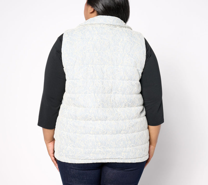 Dennis Basso Metallic Lace Puffer Vest — View 2