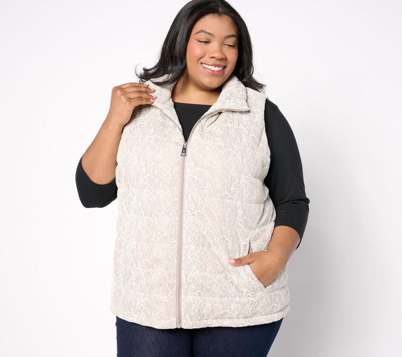 Dennis Basso Metallic Lace Puffer Vest — View 11