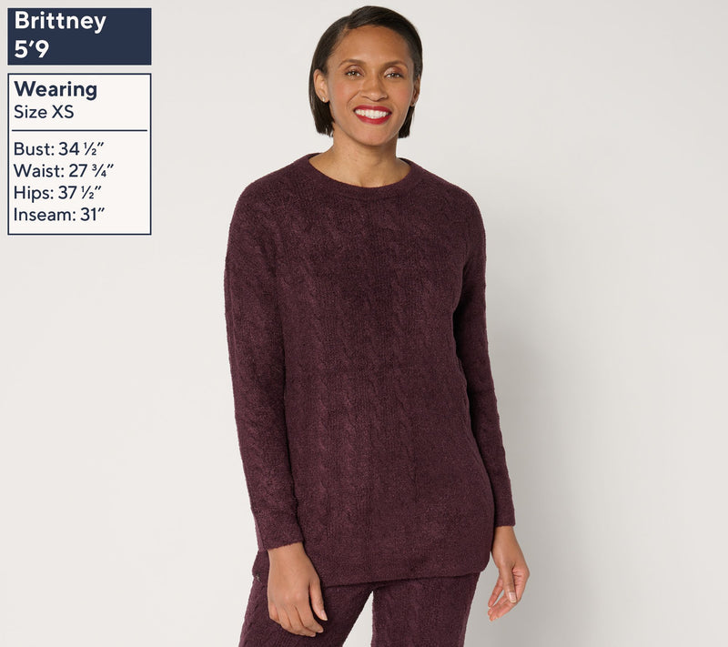 Barefoot Dreams CozyChic Lite Cable Slit Pullover — View 12