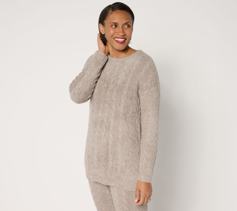 Barefoot Dreams CozyChic Lite Cable Slit Pullover — View 9