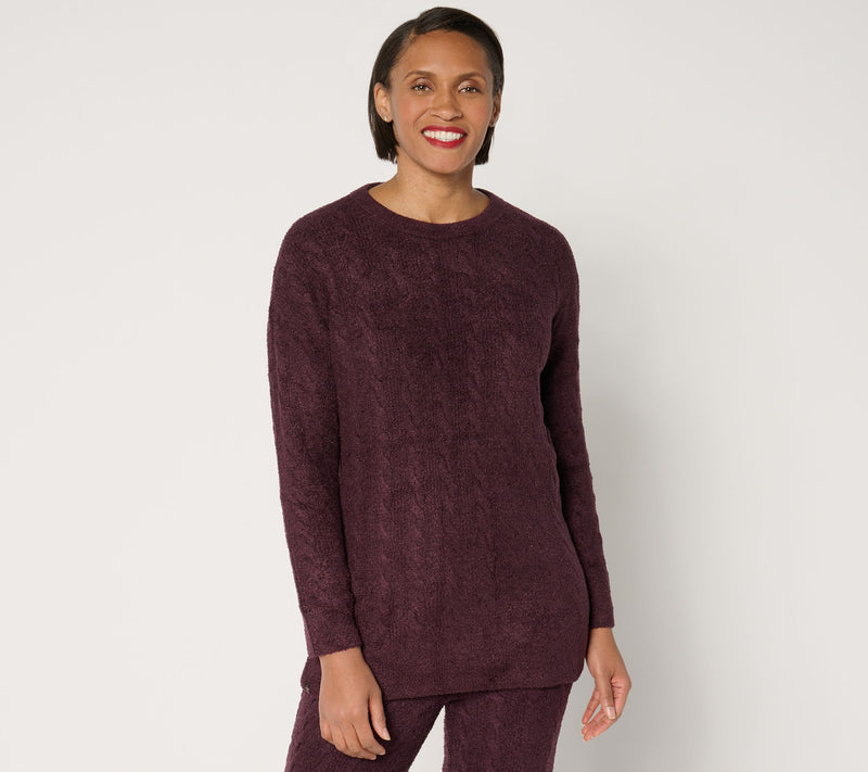 Barefoot Dreams CozyChic Lite Cable Slit Pullover — View 11