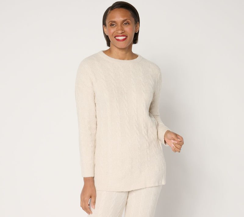 Barefoot Dreams CozyChic Lite Cable Slit Pullover — View 5