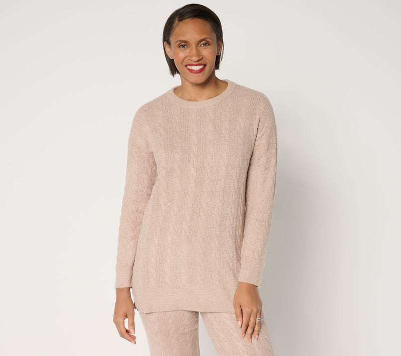 Barefoot Dreams CozyChic Lite Cable Slit Pullover — View 7