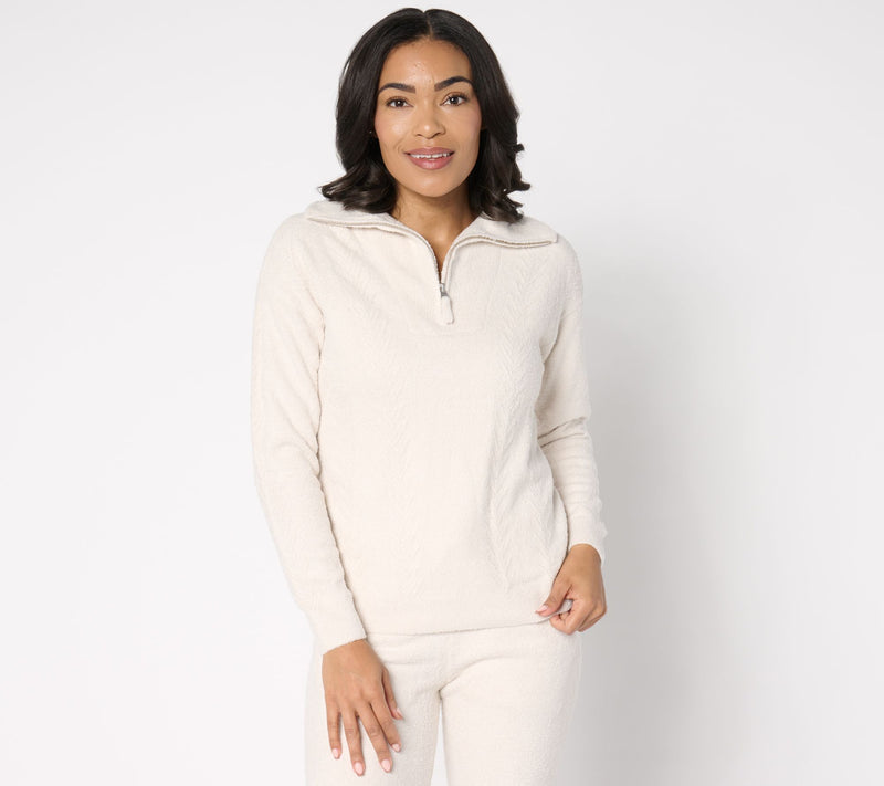 Barefoot Dreams CozyChic Lite Cable Half Zip Pullover — View 7