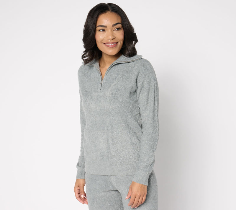 Barefoot Dreams CozyChic Lite Cable Half Zip Pullover — View 5
