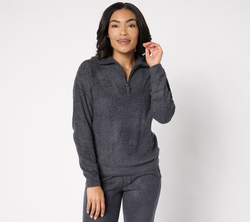 Barefoot Dreams CozyChic Lite Cable Half Zip Pullover — View 9