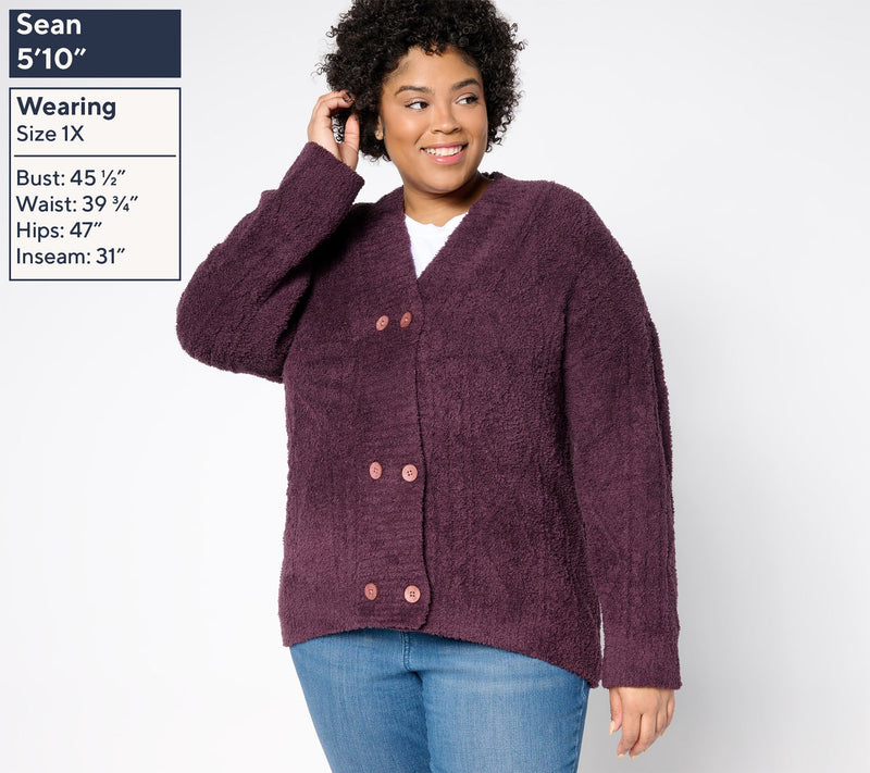 Barefoot Dreams CozyChic Cable Buttoned Cardigan — View 10