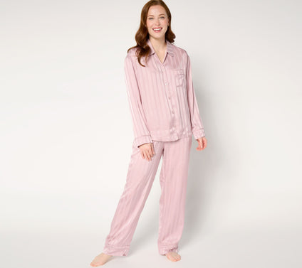Anne Klein Satin Long-Sleeve Notch-Collar Pajama Set