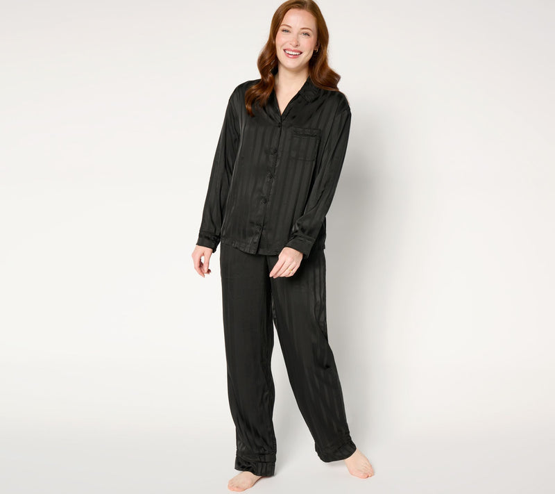 Anne Klein Satin Long-Sleeve Notch-Collar Pajama Set — View 9