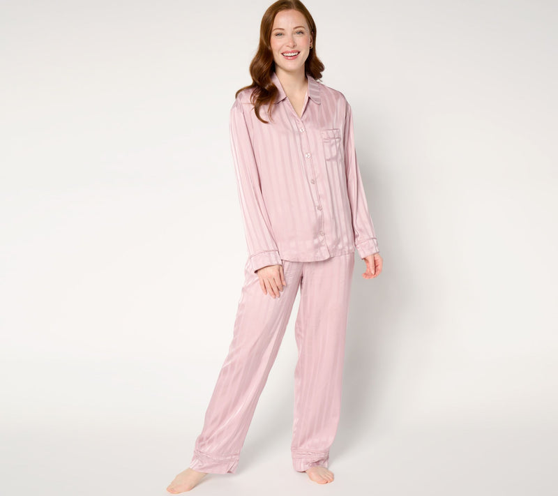Anne Klein Satin Long-Sleeve Notch-Collar Pajama Set — View 3