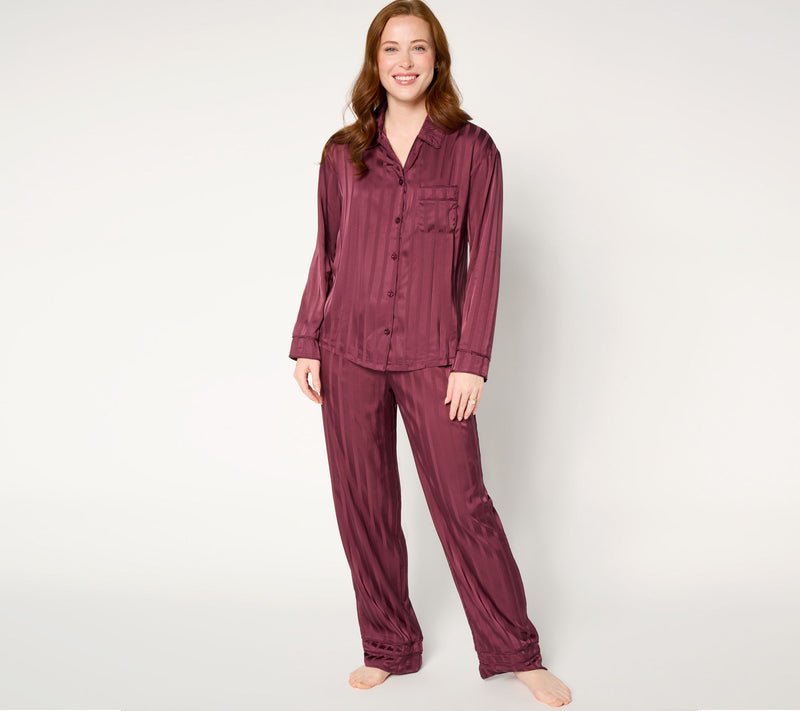 Anne Klein Satin Long-Sleeve Notch-Collar Pajama Set — View 7