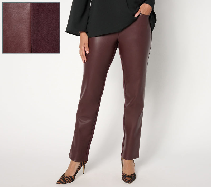 Belle by Kim Gravel Regular Faux Leather Front, Ponte Back Pant — View 7