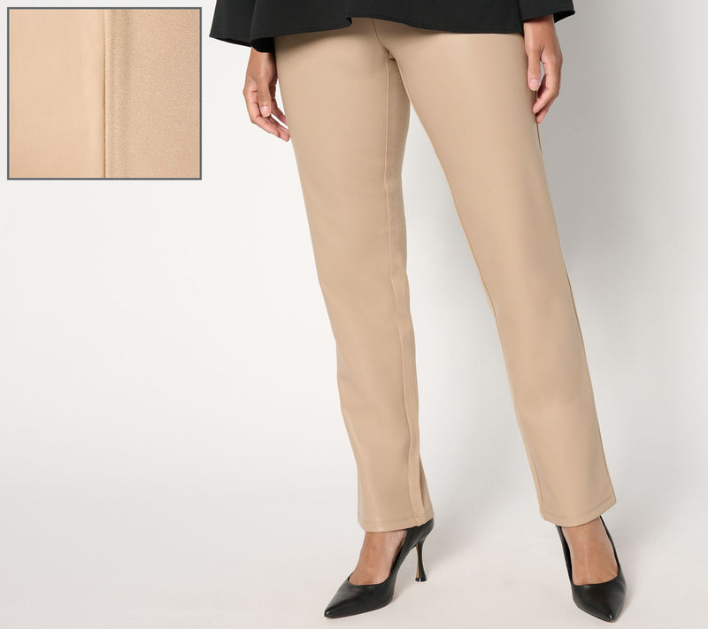 Belle by Kim Gravel Petite Faux Leather Front, Ponte Back Pant — View 7