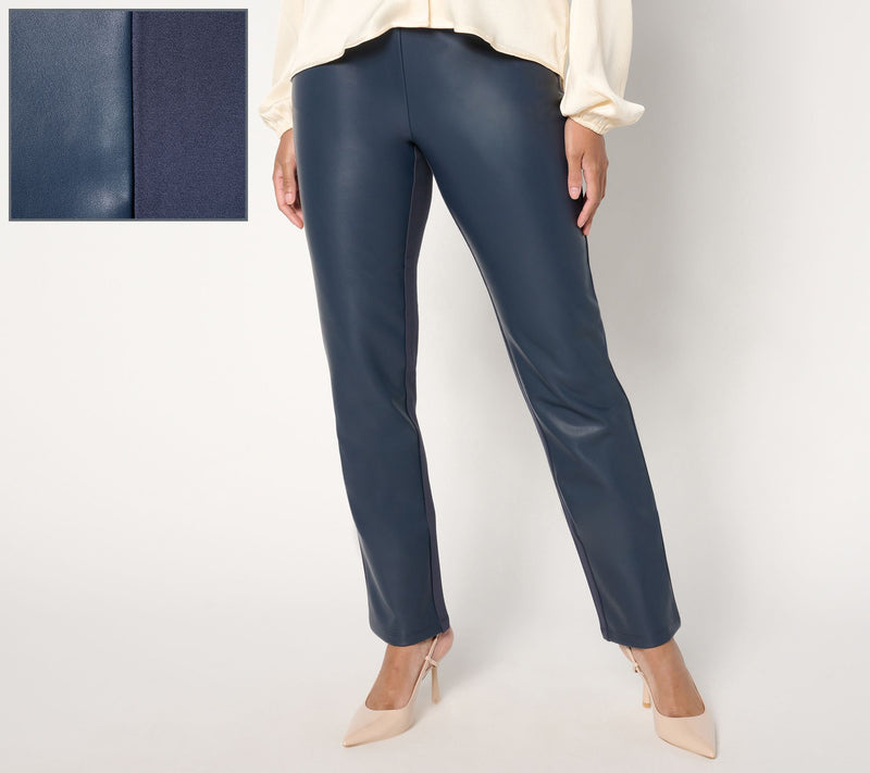Belle by Kim Gravel Petite Faux Leather Front, Ponte Back Pant — View 9
