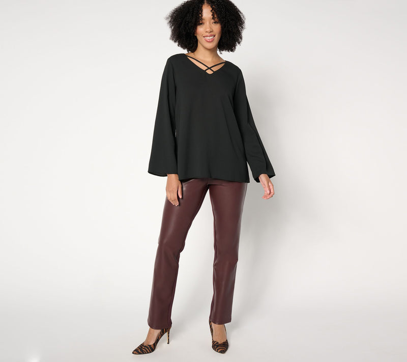 Belle by Kim Gravel Tall Faux Leather Front, Ponte Back Pant — View 15