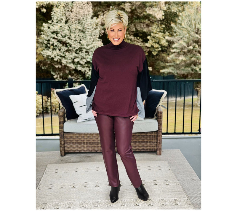Belle by Kim Gravel Tall Faux Leather Front, Ponte Back Pant — View 19