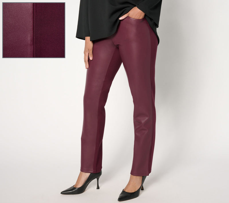 Belle by Kim Gravel Tall Faux Leather Front, Ponte Back Pant — View 11