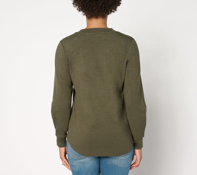 BEAUTIFUL by Lawrence Zarian Refined Knit Notched V-Neck Long Sleeve Top — View 10