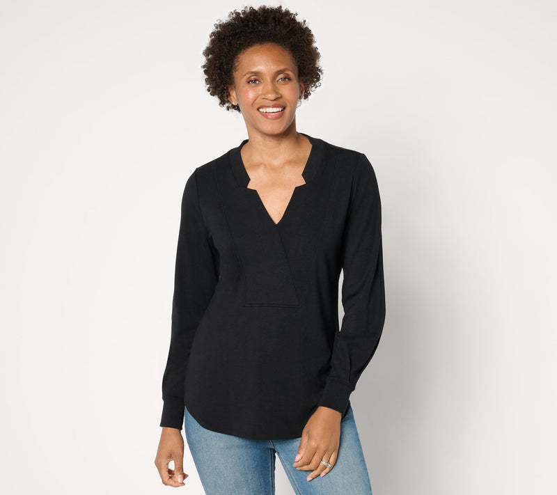BEAUTIFUL by Lawrence Zarian Refined Knit Notched V-Neck Long Sleeve Top — View 7