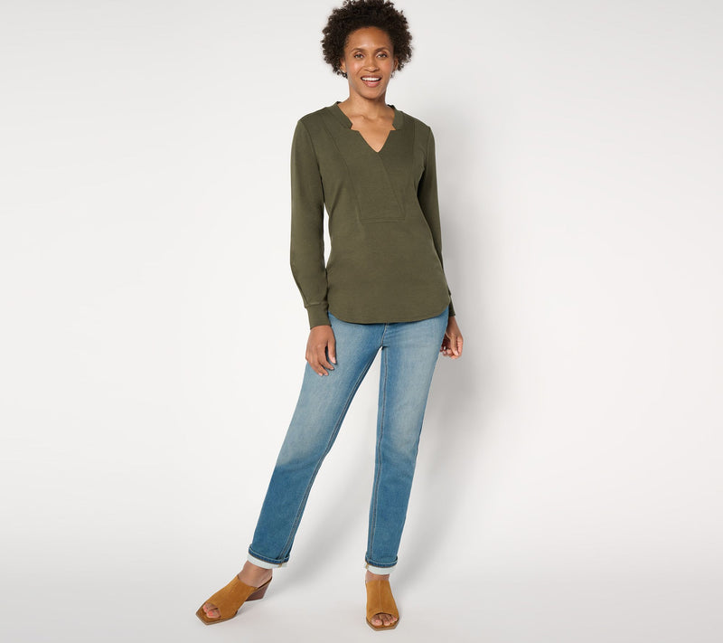 BEAUTIFUL by Lawrence Zarian Refined Knit Notched V-Neck Long Sleeve Top — View 11