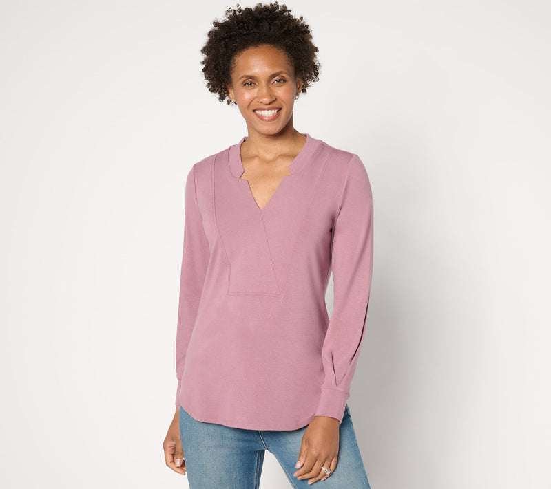 BEAUTIFUL by Lawrence Zarian Refined Knit Notched V-Neck Long Sleeve Top — View 9