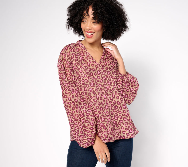 BEAUTIFUL by Lawrence Zarian Printed Textured Blouse with Knit Tank — View 7