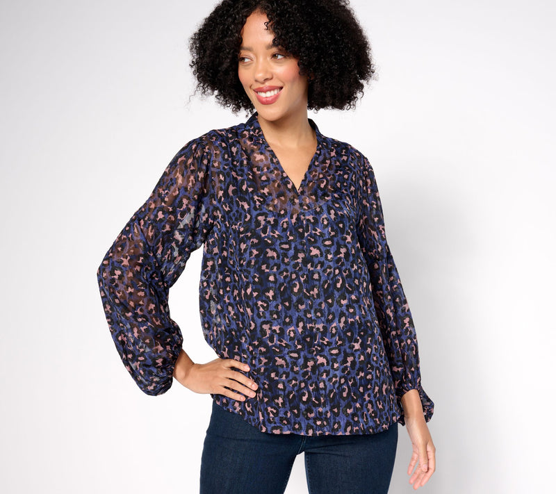 BEAUTIFUL by Lawrence Zarian Printed Textured Blouse with Knit Tank — Main view